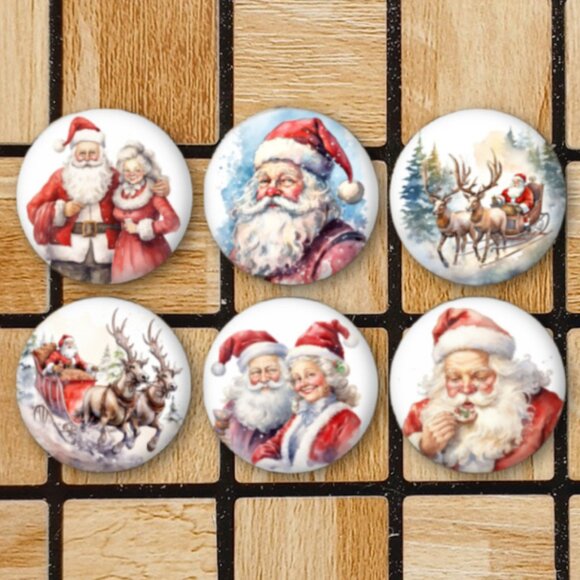 Christmas Santa Fridge Magnets Set Of 6 Metal Magnets For Home Office Kitchen - Picture 1 of 6